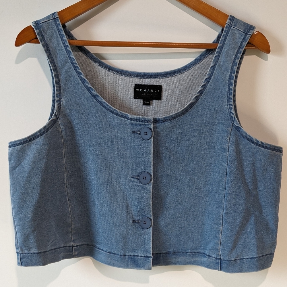 Womance Atelier Denim Button Down Crop Top
